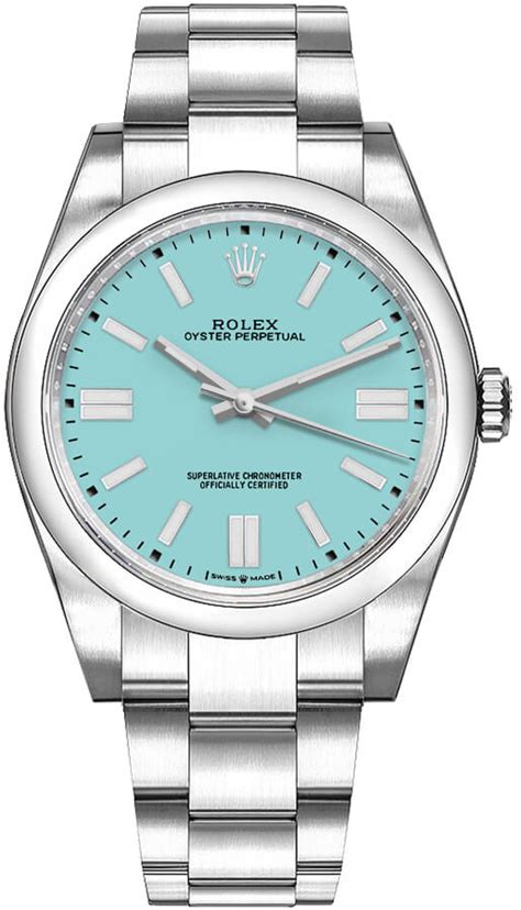 rolex oyster perpetual 41 turquoise blue men's watch 124300-0006